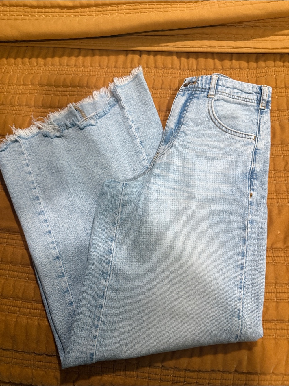Anthropologie Light Wash Wide-Leg Jeans with Frayed Hem size 25